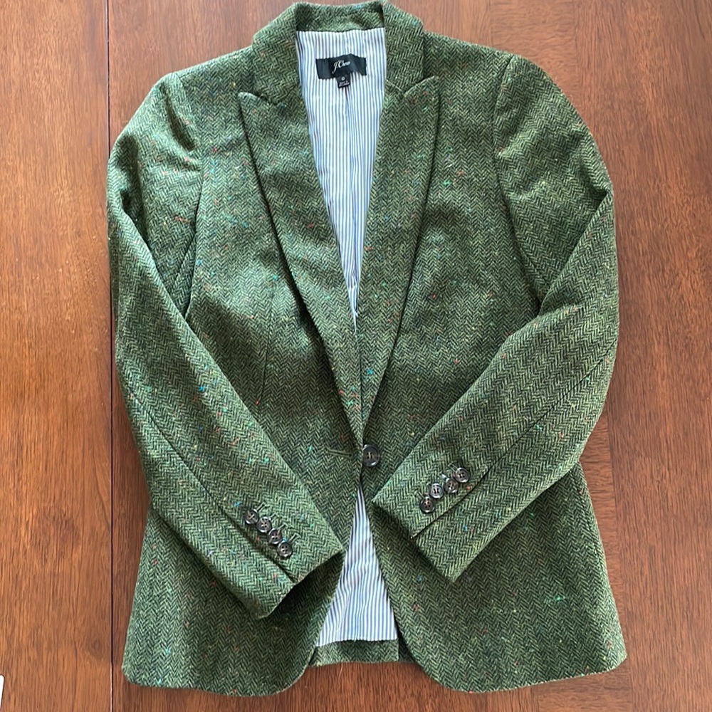 J.Crew Green Wool Tweed Blazer